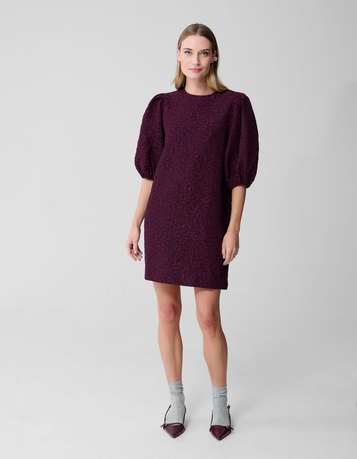 Jacquard Structuur Mini Jurk Donkerrood SHOEBY WOMEN