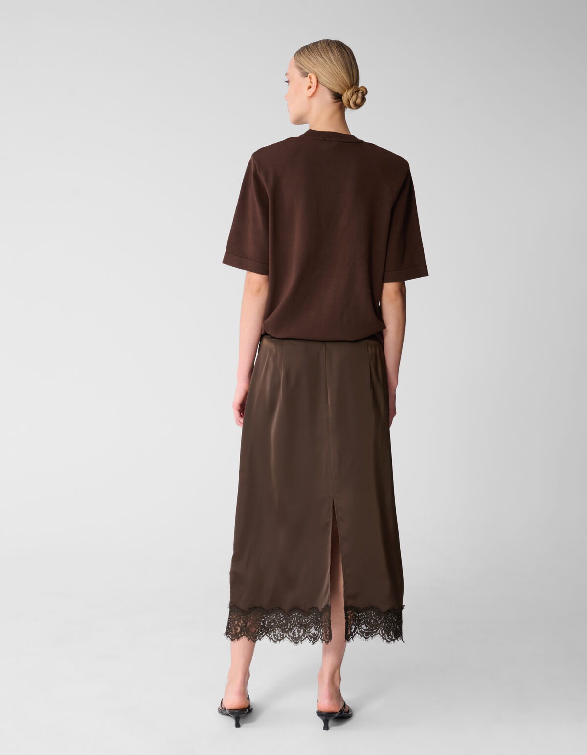 Kanten Satijnen Maxi Rok Bruin SHOEBY WOMEN