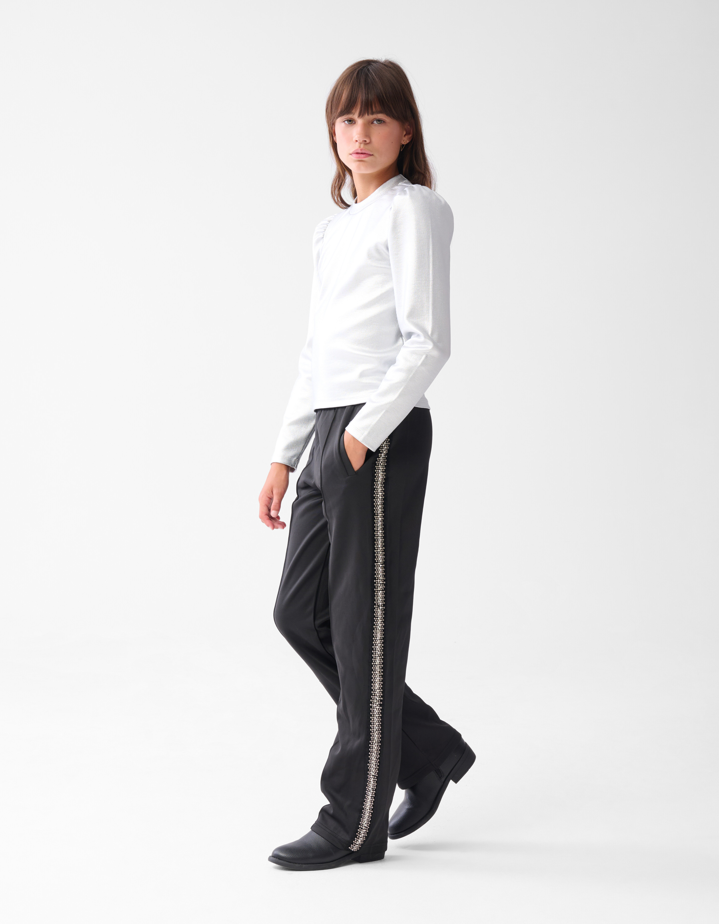 Embellished Wide Leg Broek Zwart SHOEBY GIRLS