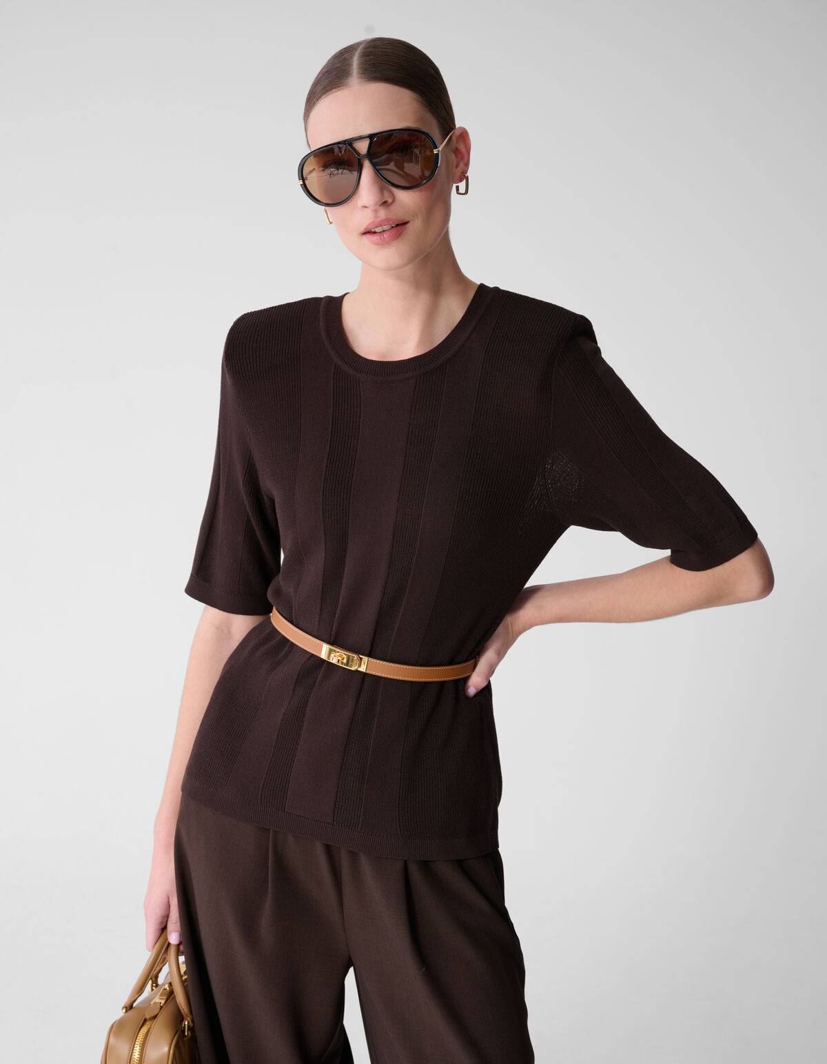 Gebreide Rib Top Donkerbruin By Mieke SHOEBY WOMEN