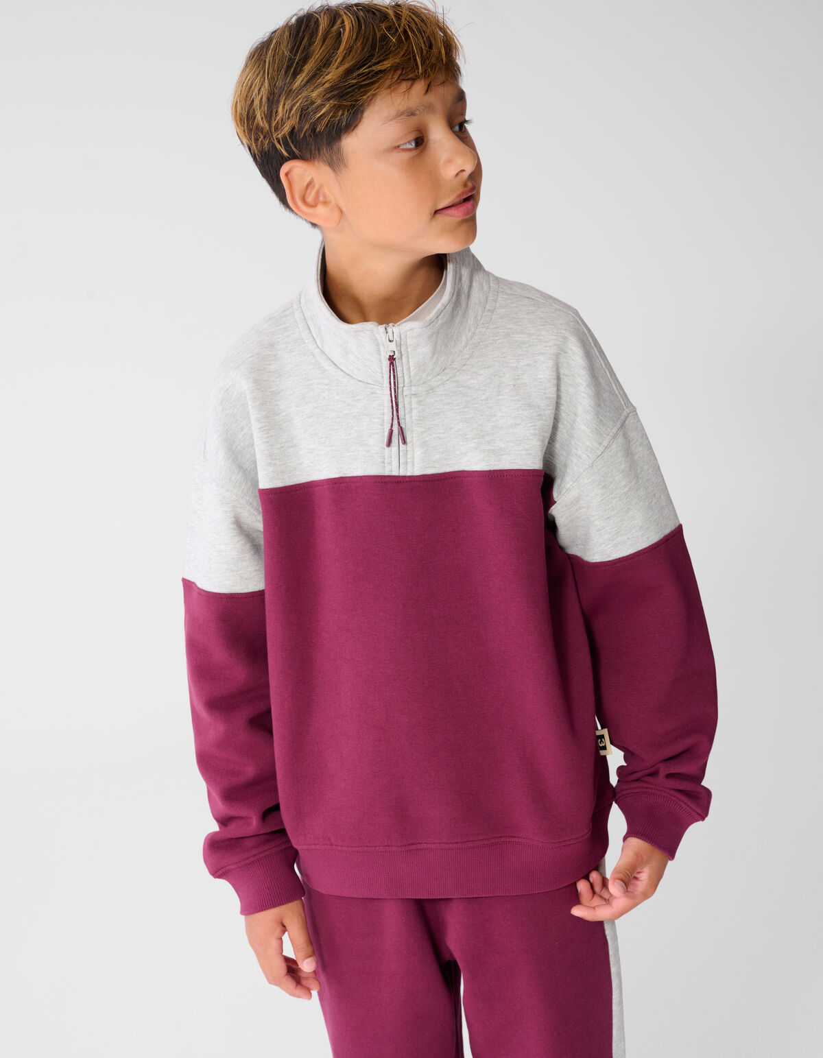 Sporty Zip Sweater Grijs/Donkerrood SHOEBY BOYS
