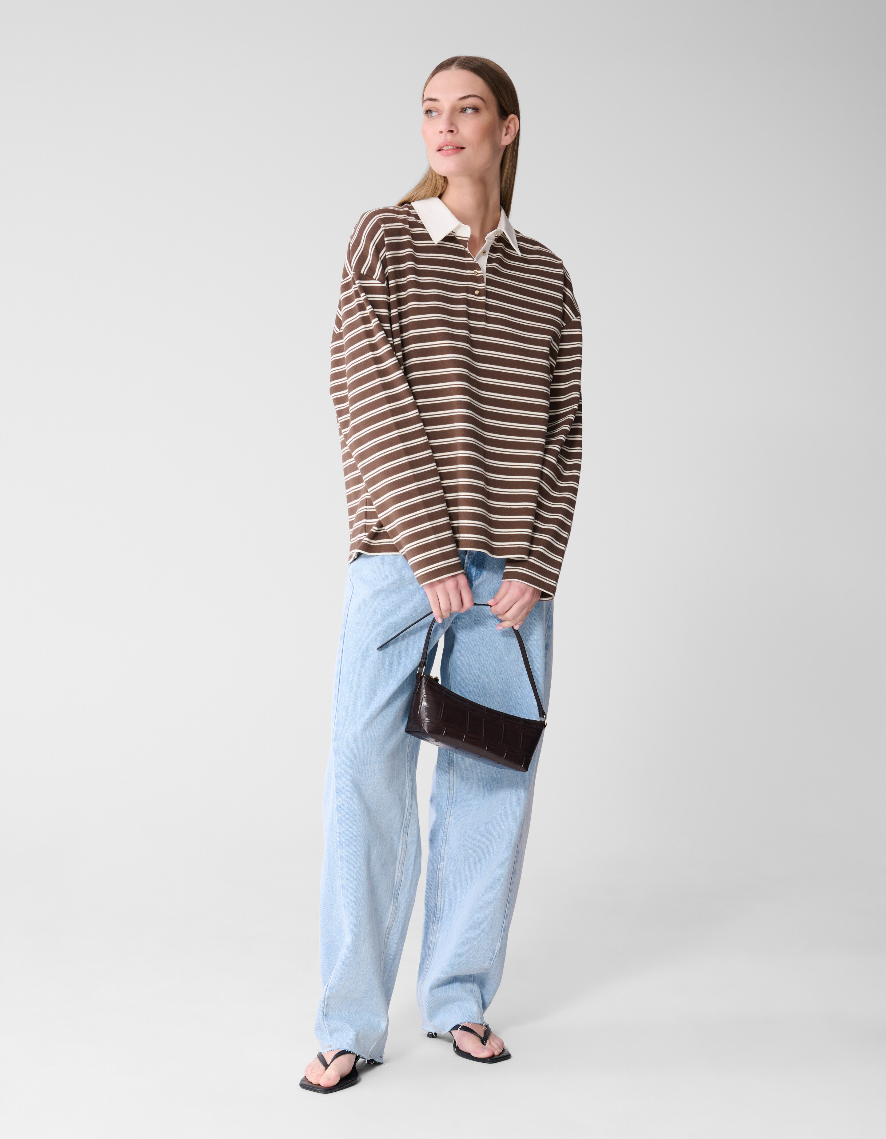 Oversized Stripe Polo T-shirt Bruin SHOEBY WOMEN