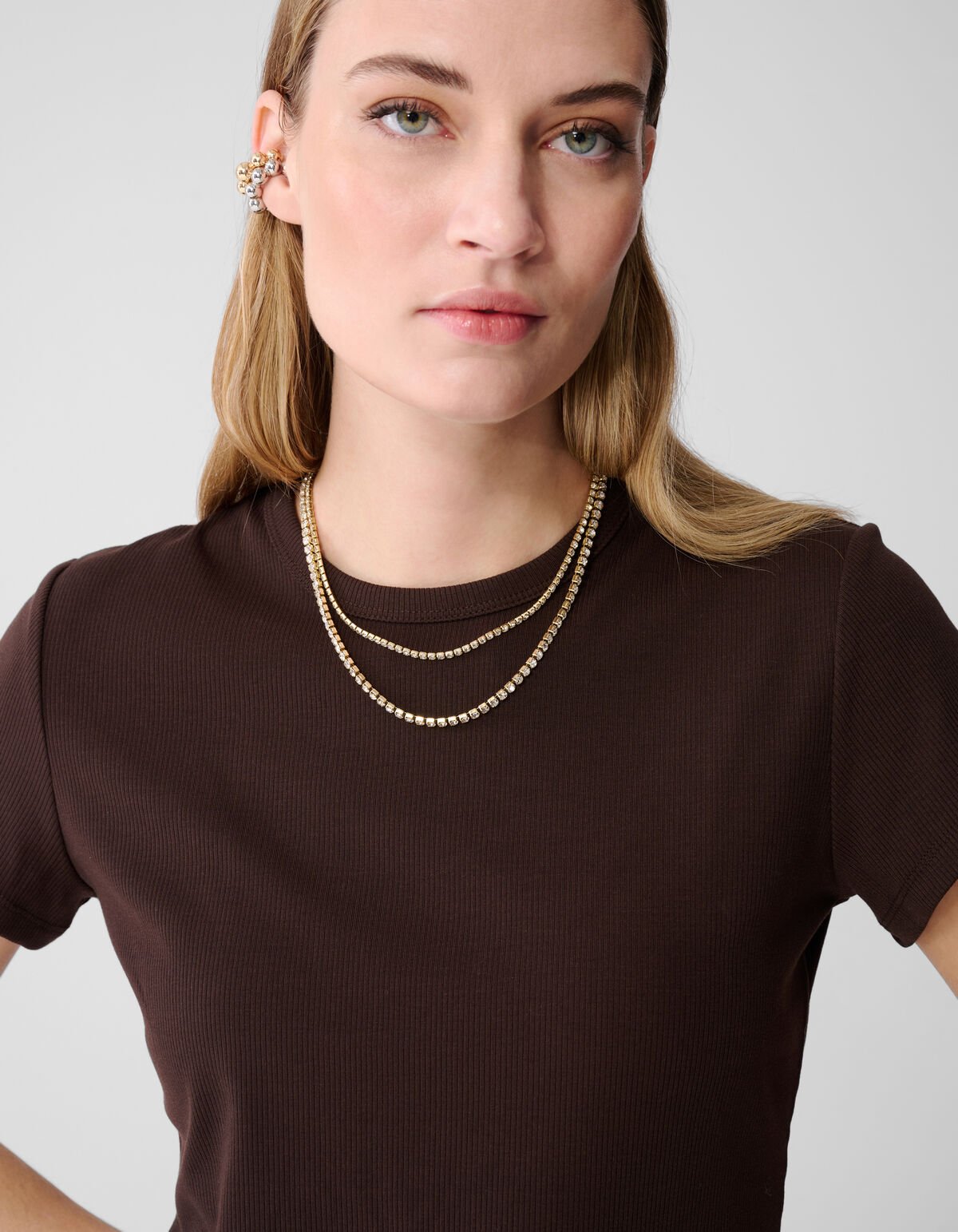 Rib T-shirt Bruin SHOEBY WOMEN