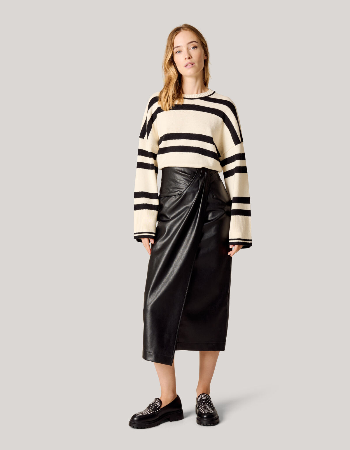Vegan Leren Midi Rok Zwart SHOEBY WOMEN