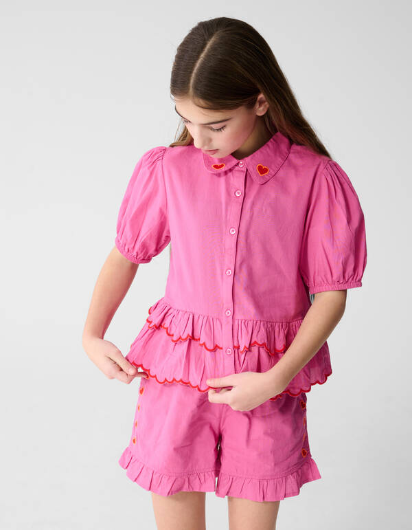 Ruffle Heart Blouse Roze SHOEBY GIRLS