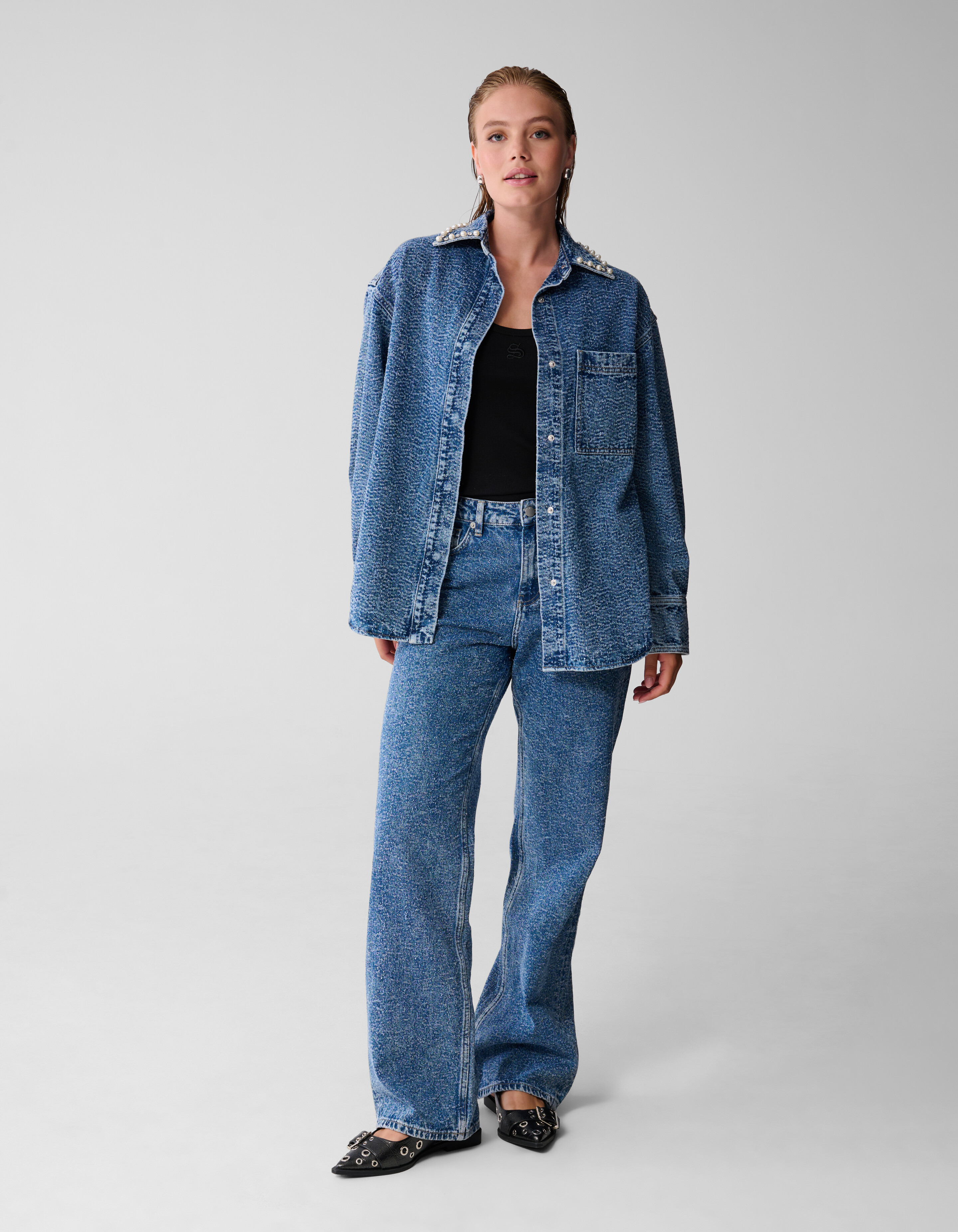 Structuur Denim Blouse Blauw SHOEBY WOMEN