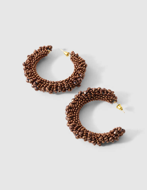 Beaded Hoop Oorbellen Donkerbruin SHOEBY ACCESSOIRES