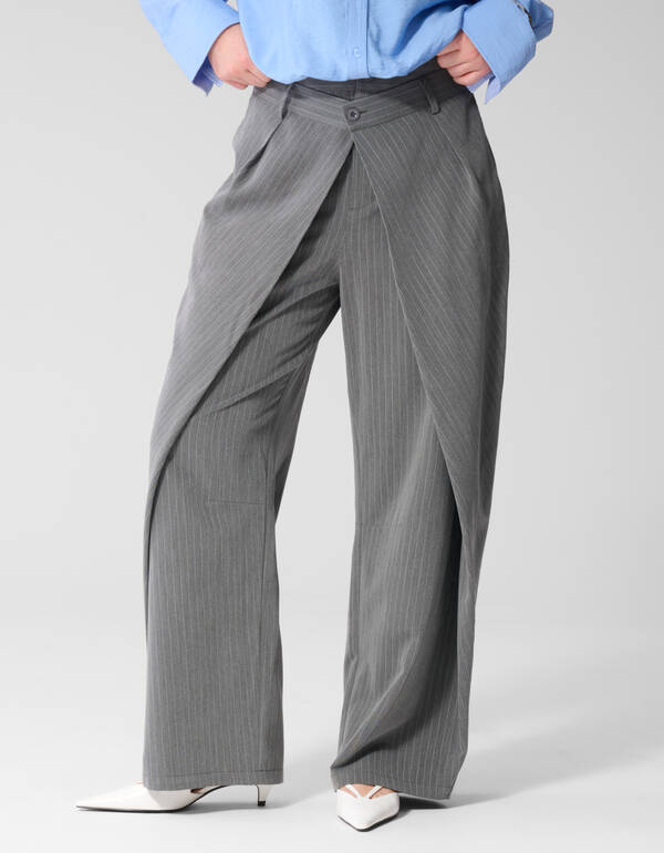 Pinstripe Pleated Pantalon Donkergrijs SHOEBY WOMEN