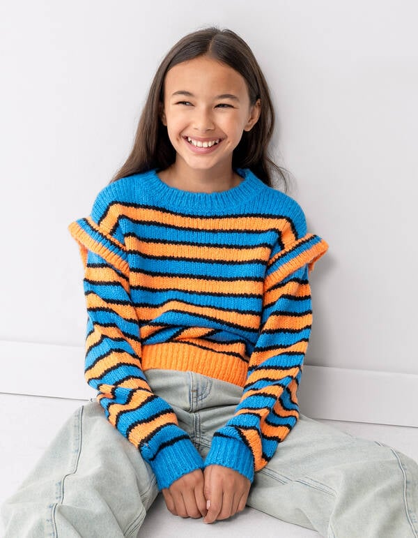 Ruffle Stripe Trui Blauw/Oranje SHOEBY GIRLS
