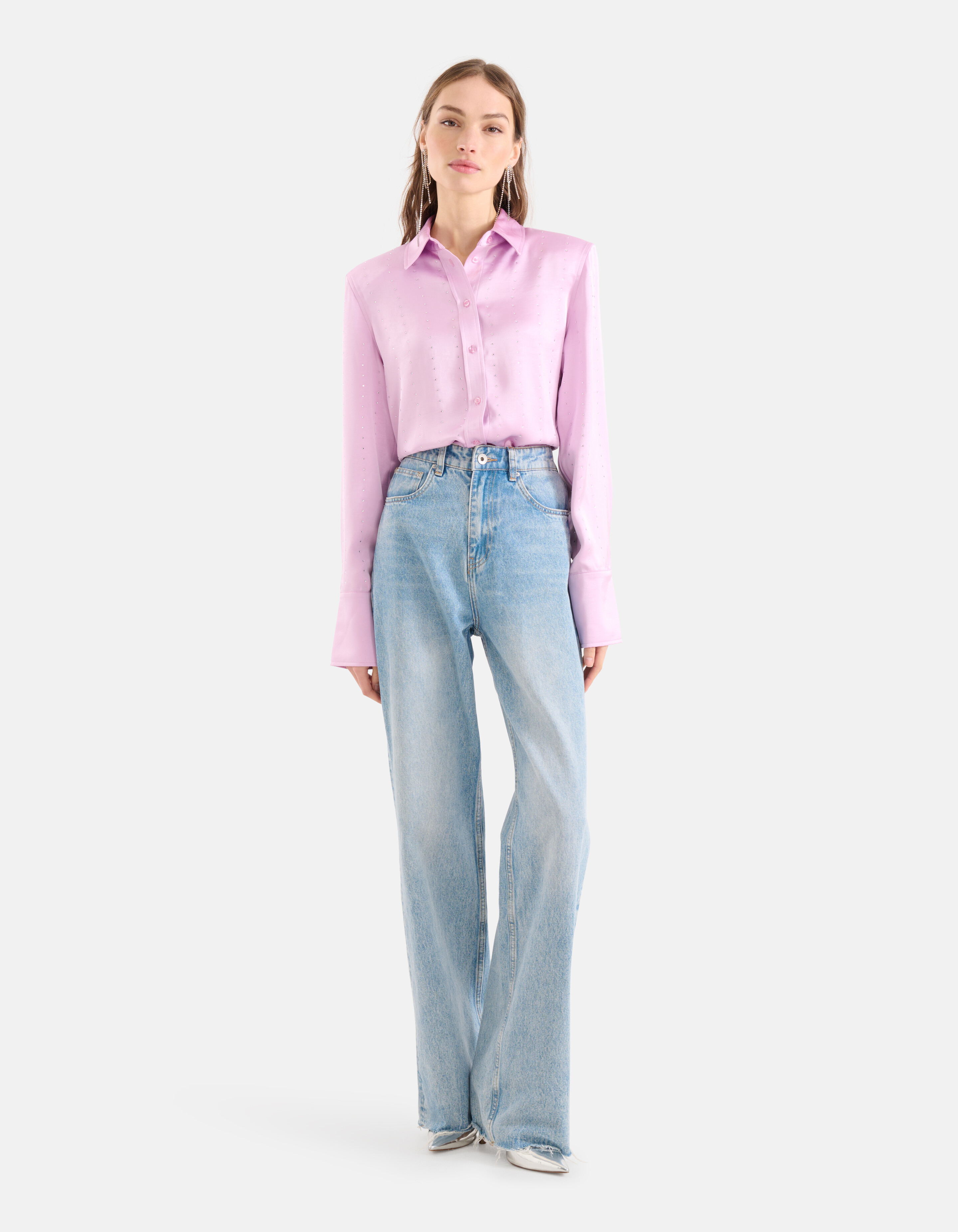 Satijnen Strass Blouse Lichtroze SHOEBY WOMEN