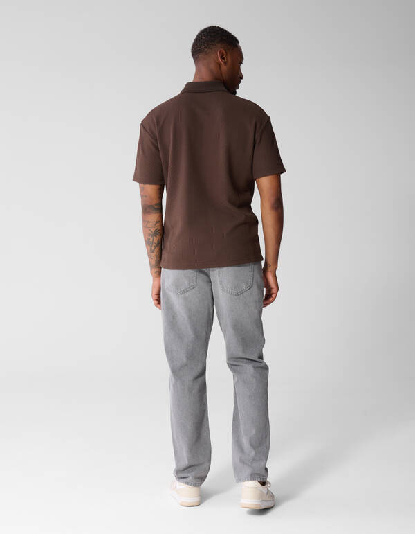 Stripe Structuur Zip Polo Donkerbruin SHOEBY MEN