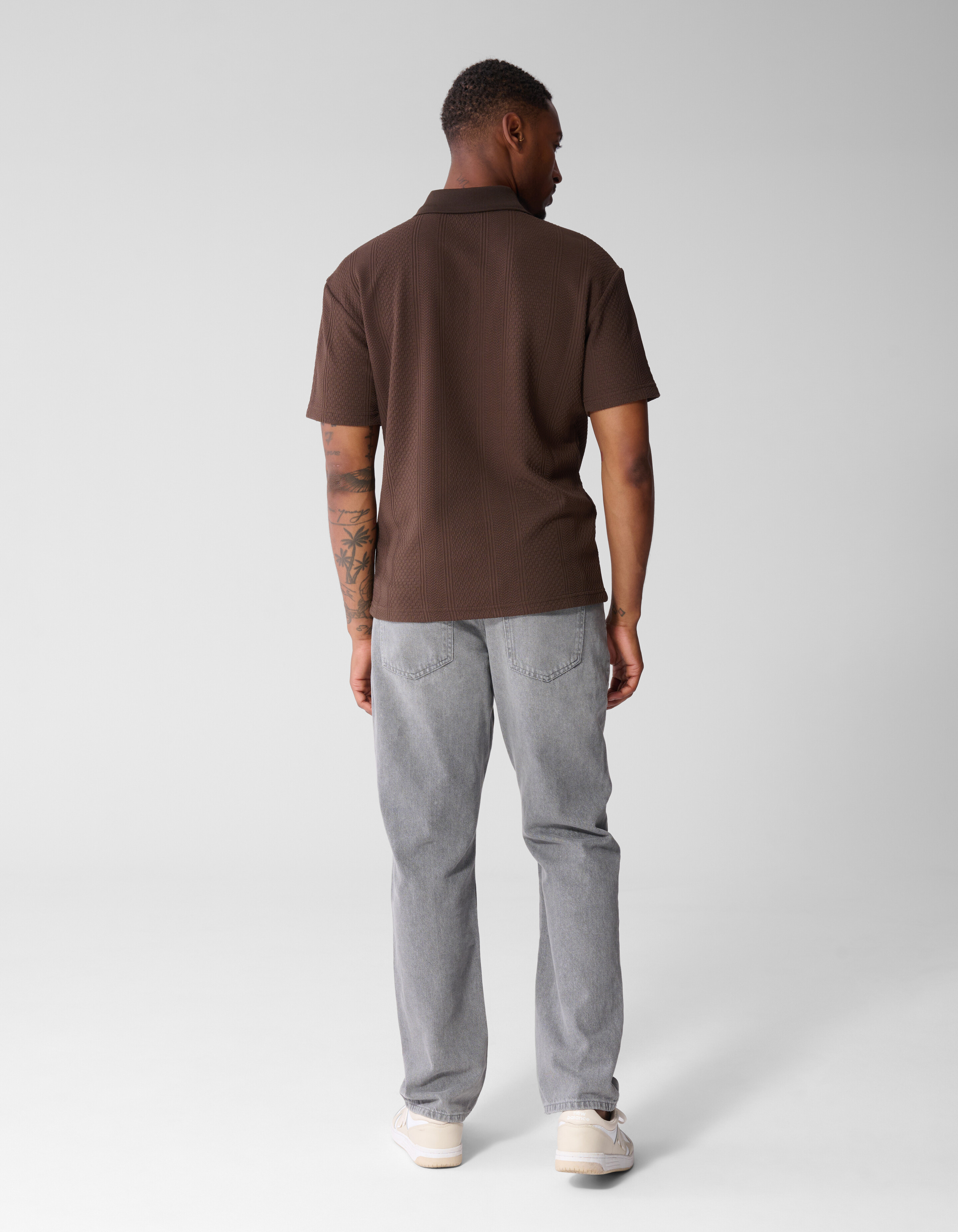 Stripe Structuur Zip Polo Donkerbruin SHOEBY MEN