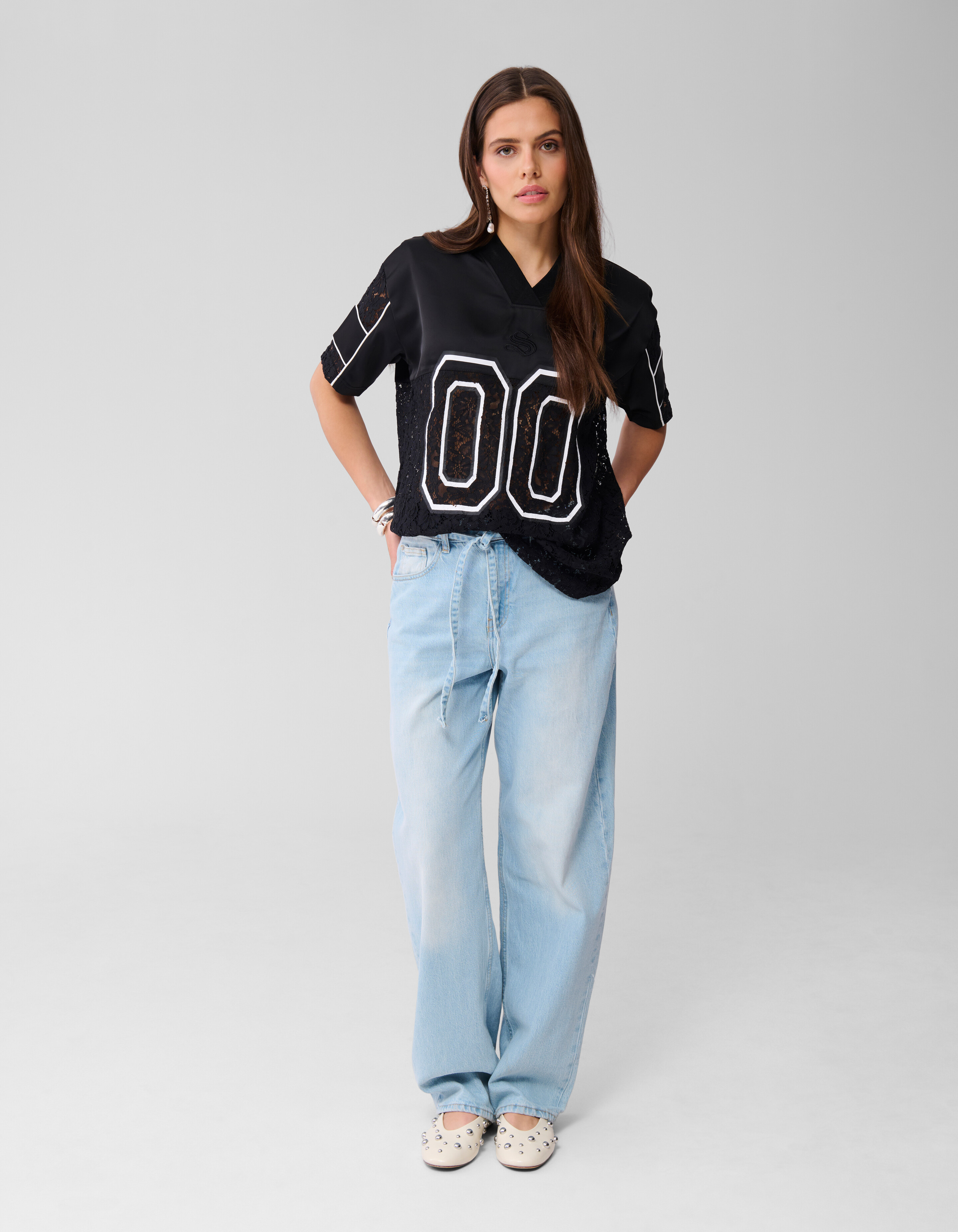 Oversized Kanten Baseball T-shirt Zwart SHOEBY WOMEN