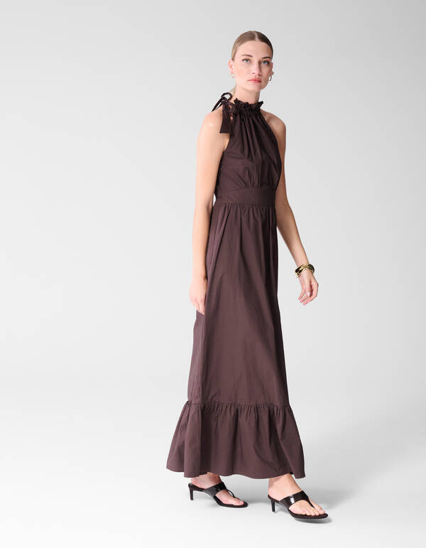 Halter Maxi Jurk Bruin SHOEBY WOMEN