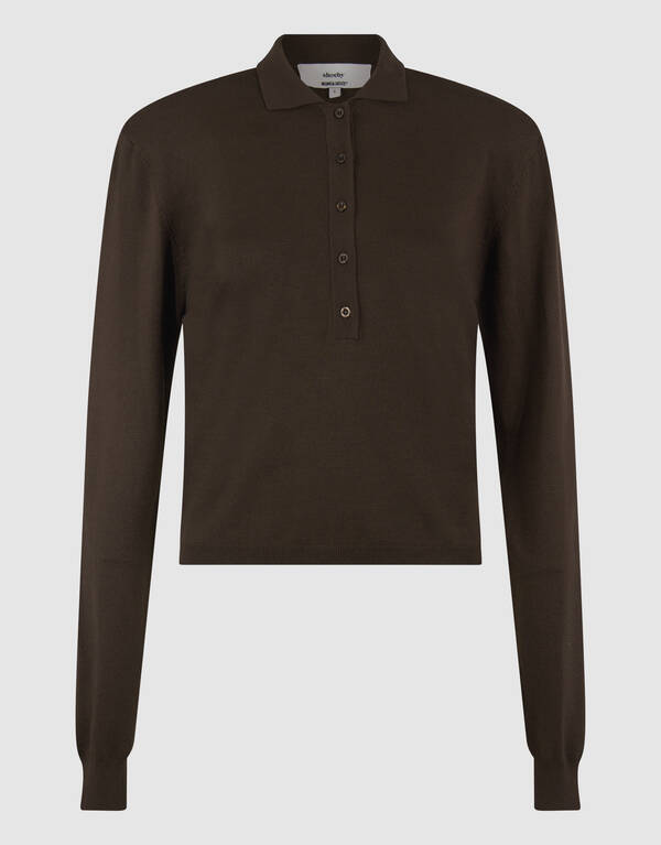 Longsleeve Polo Top Donkerbruin By Monica SHOEBY WOMEN