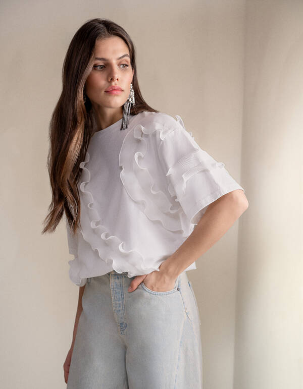 Ruffle T-shirt Wit SHOEBY WOMEN