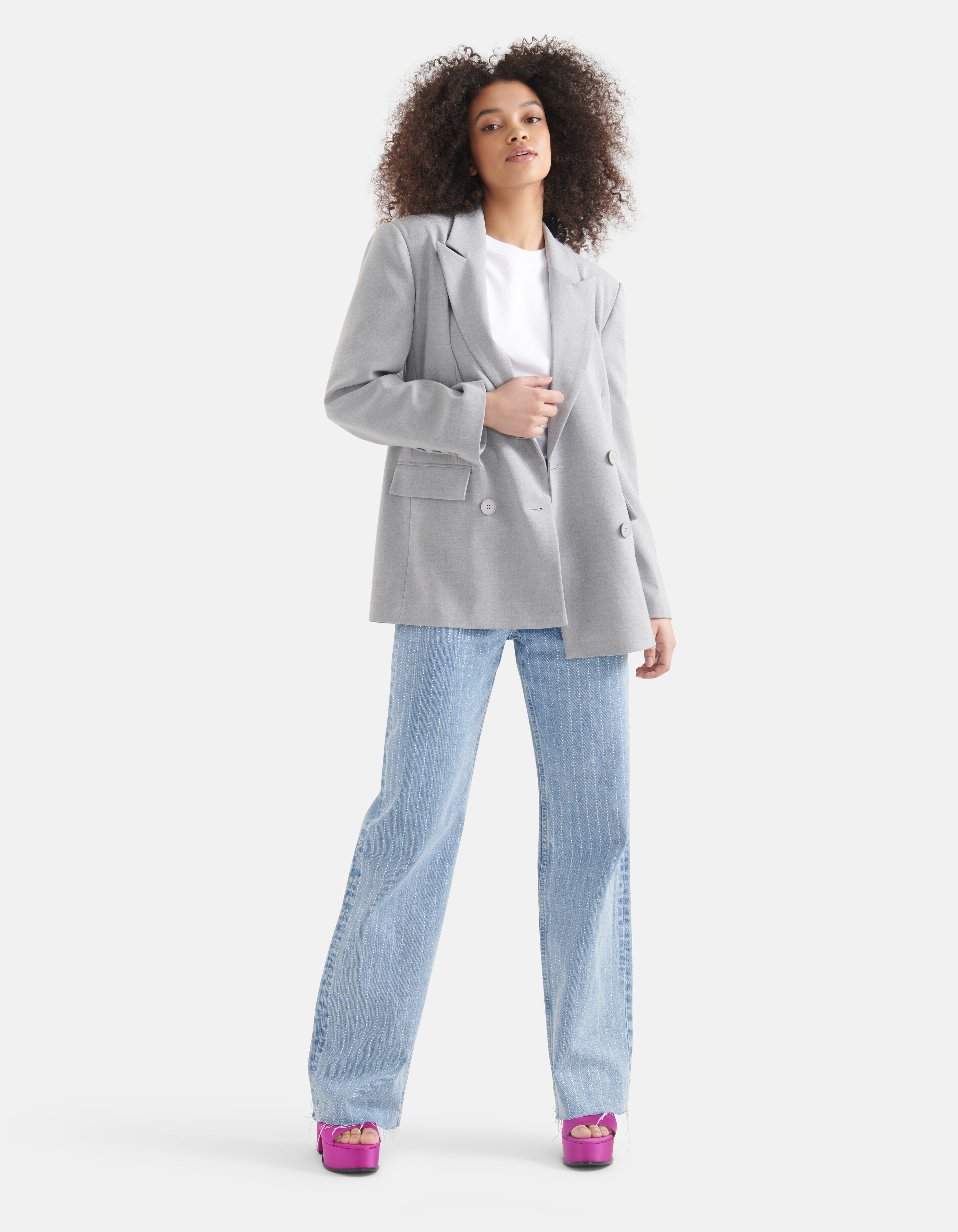 Oversized Geborduurde Blazer Lichtgrijs SHOEBY WOMEN