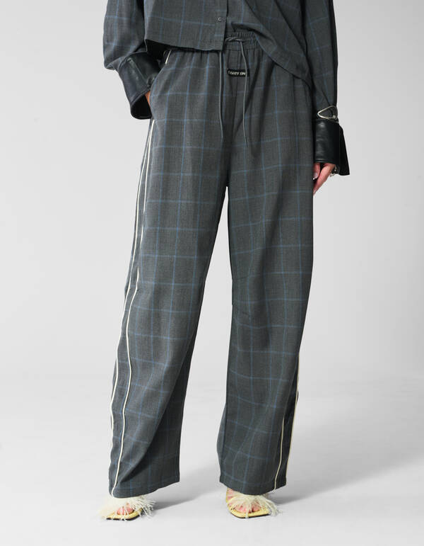 Sporty Ruiten Wide Leg Broek Donkergrijs SHOEBY WOMEN