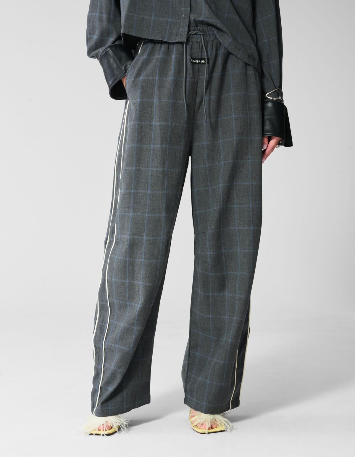 Sporty Ruiten Wide Leg Broek Donkergrijs SHOEBY WOMEN