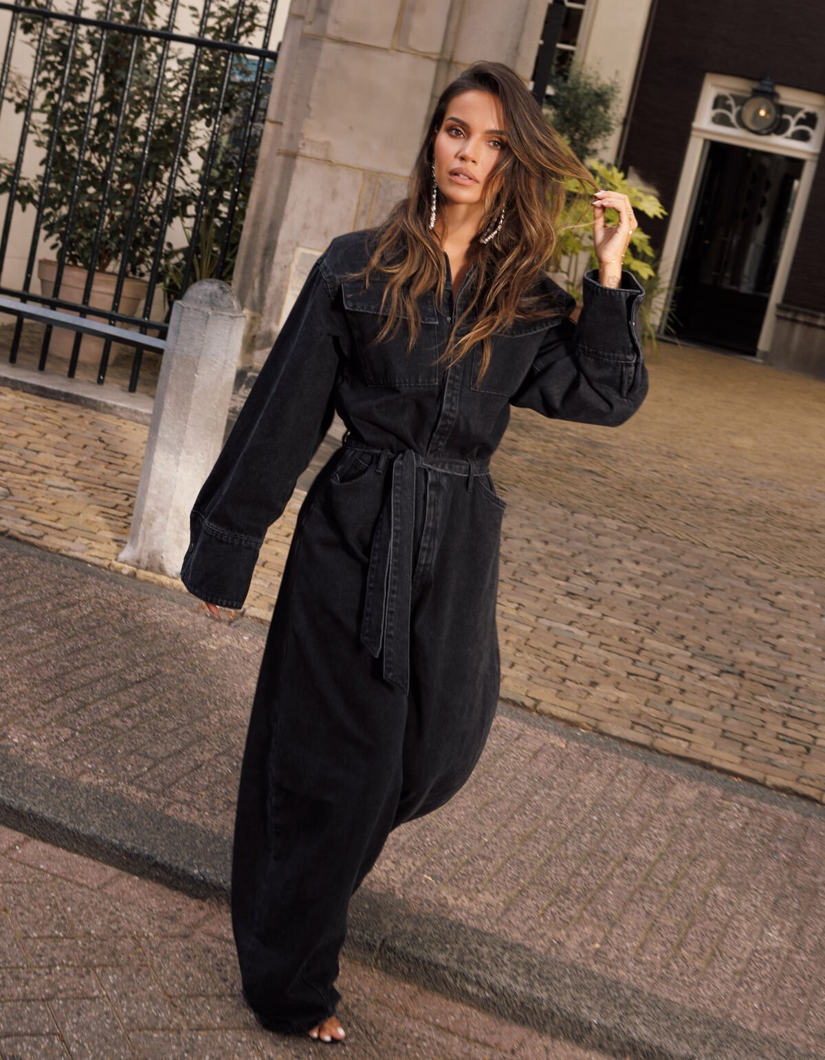 Oversized Denim Jumpsuit Zwart By Monica SHOEBY WOMEN