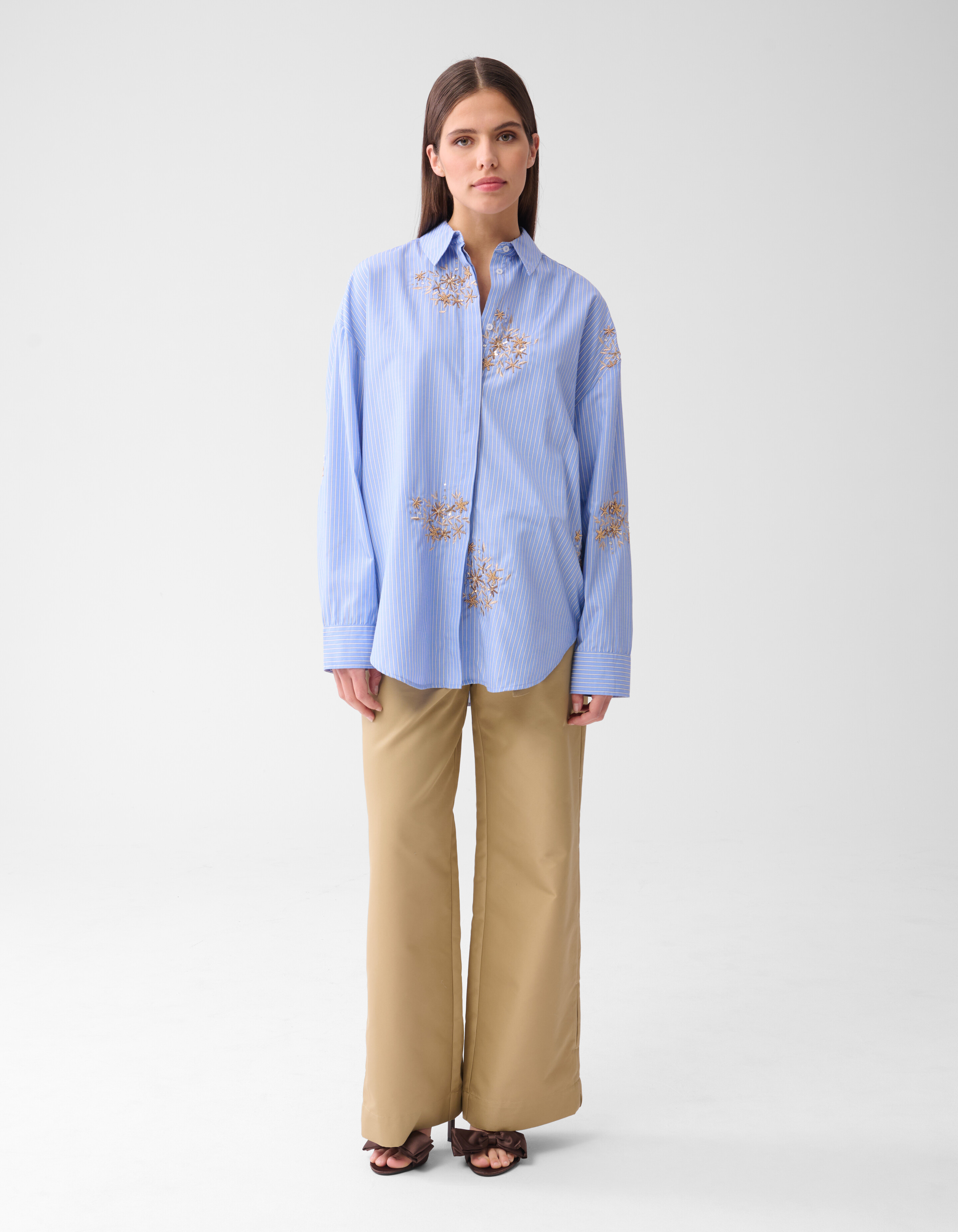 Pinstripe Embroidery Blouse Blauw By Mieke SHOEBY WOMEN