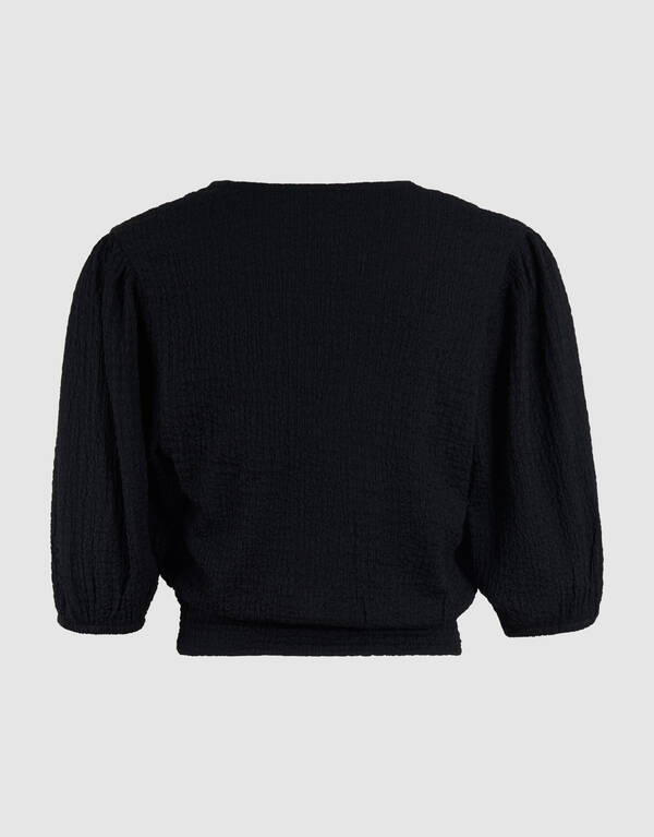 Crinkle V-Hals Top Zwart SHOEBY WOMEN