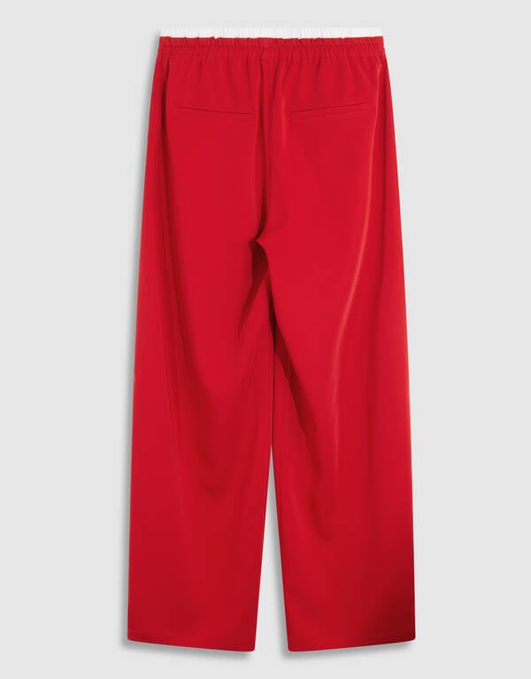 Sporty Waistband Wide Leg Broek Rood SHOEBY WOMEN