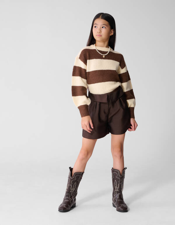 Gestreepte Gebreide Trui Bruin/Ecru SHOEBY GIRLS