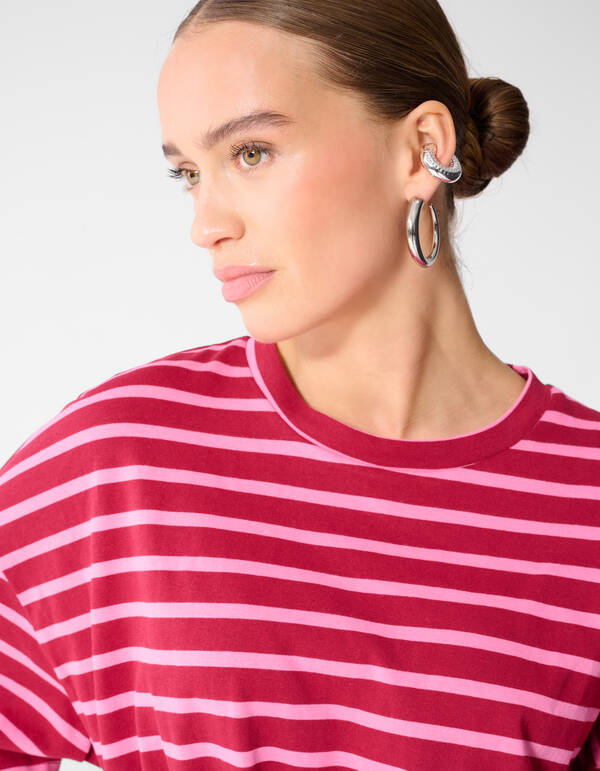 Scarf Striped T-shirt Roze/Rood SHOEBY WOMEN