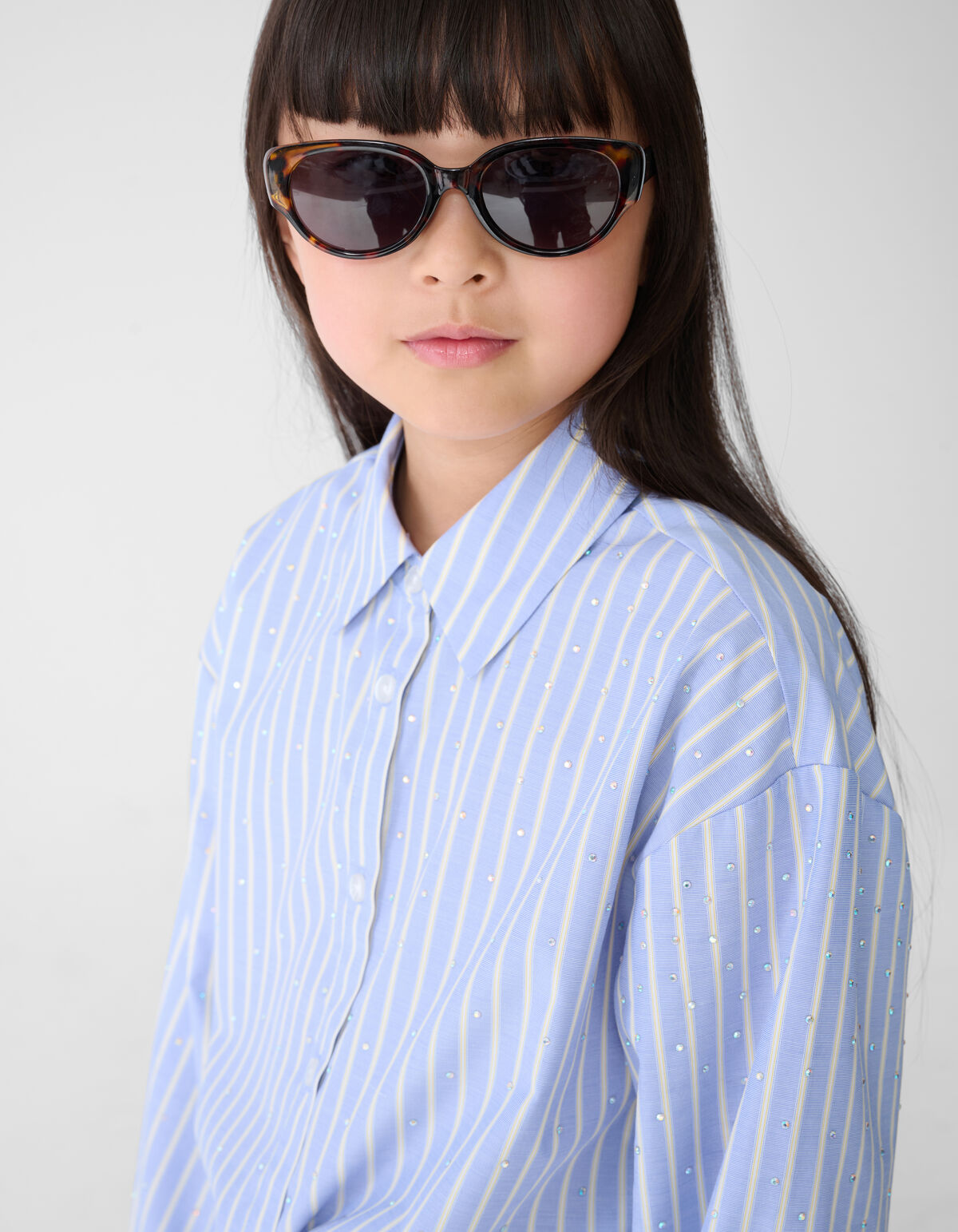 Oversized Fit Strass Poplin Blouse Lichtblauw SHOEBY GIRLS