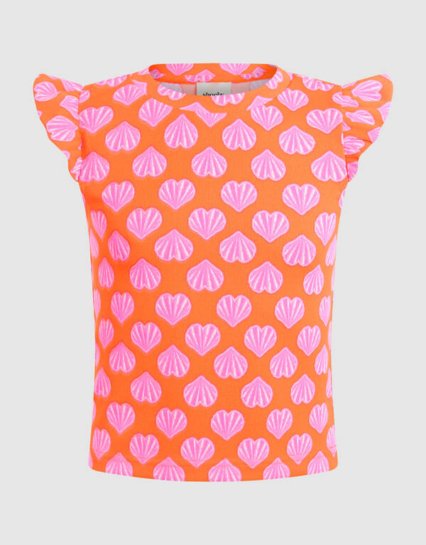 Schelpen Ruffle Rib Top Oranje SHOEBY GIRLS