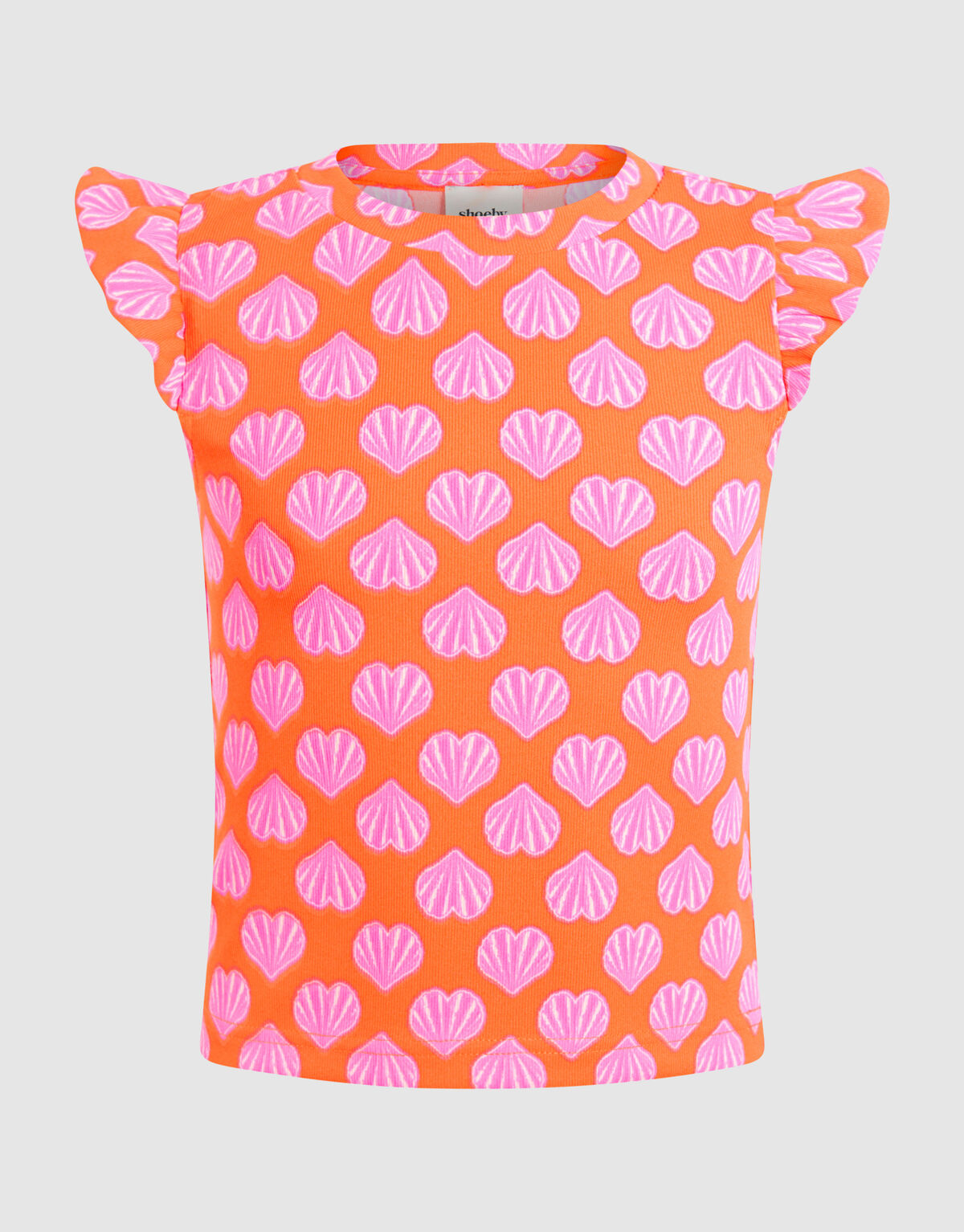 Schelpen Ruffle Rib Top Oranje SHOEBY GIRLS
