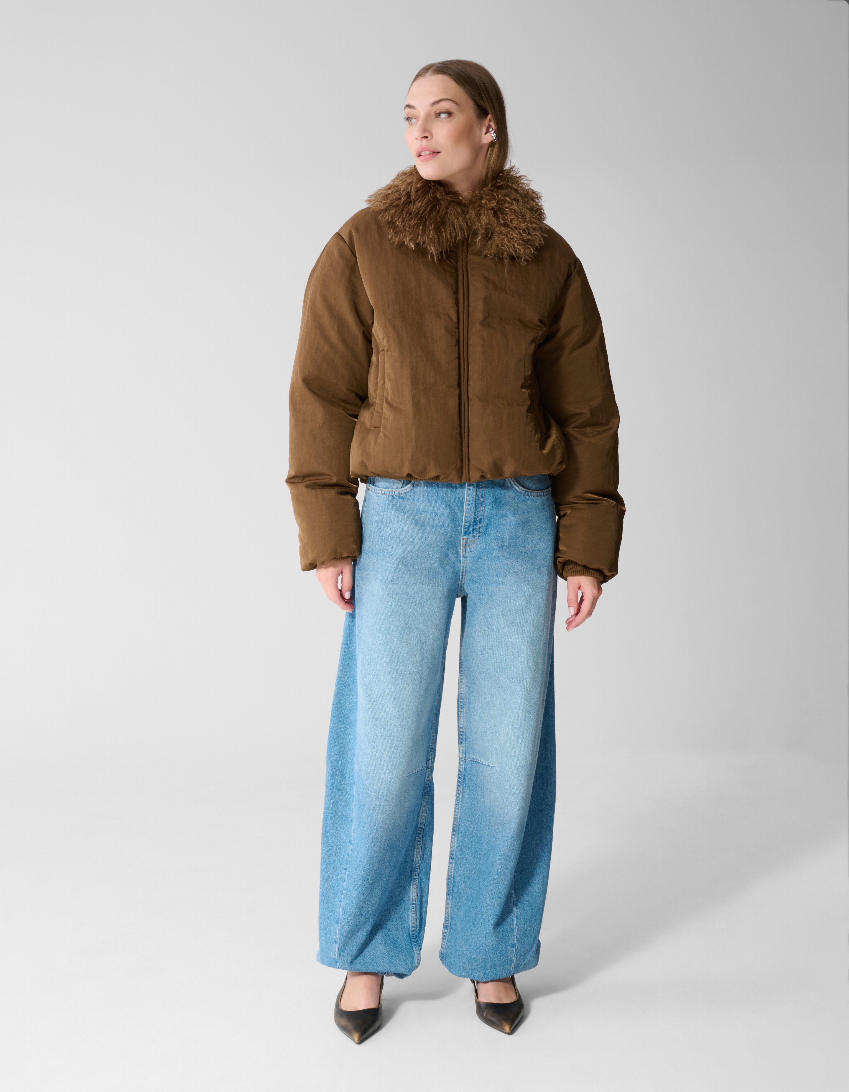 Fluffy Collar Bomber Jas Bruin SHOEBY WOMEN