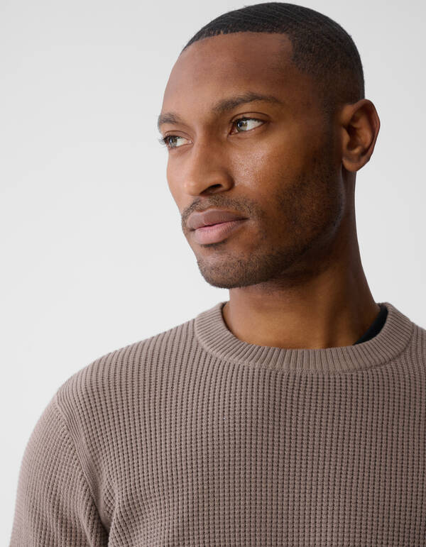 Gebreide Waffle Trui Taupe SHOEBY MEN