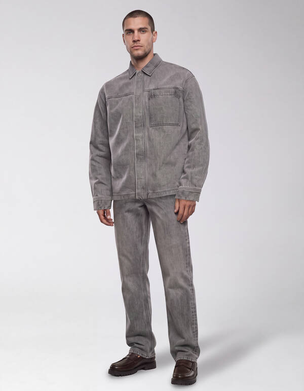 Relaxed Washed Denim Overshirt Grijs SHOEBY MEN