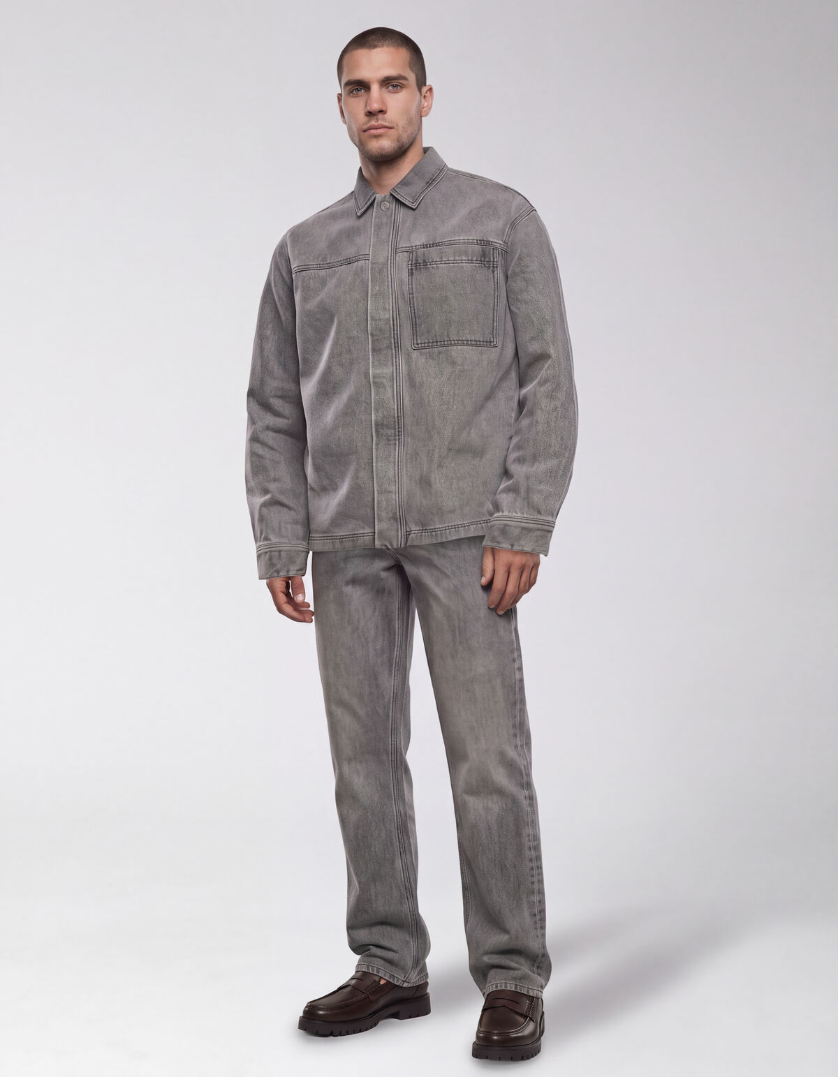 Relaxed Washed Denim Overshirt Grijs SHOEBY MEN