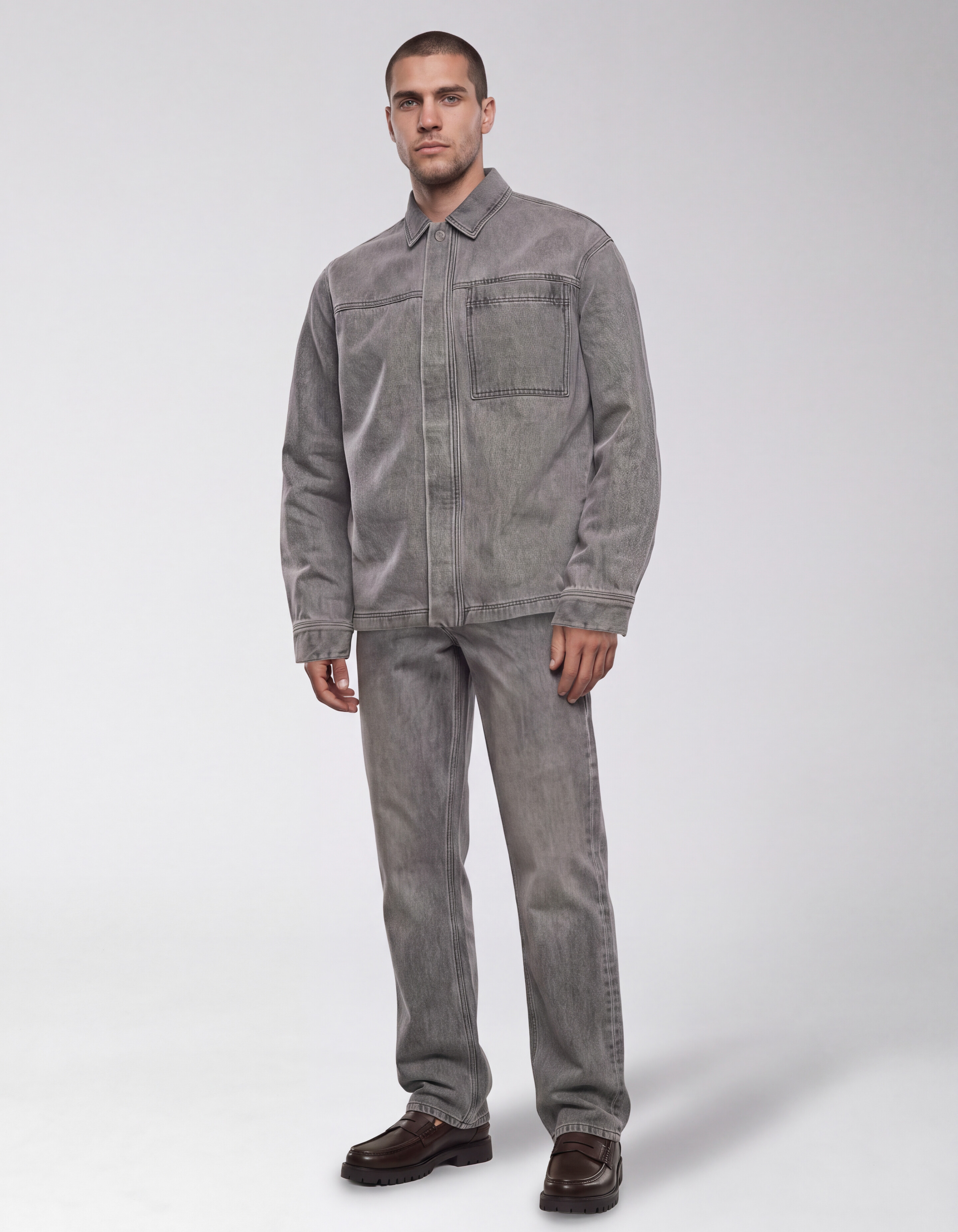Relaxed Washed Denim Overshirt Grijs SHOEBY MEN
