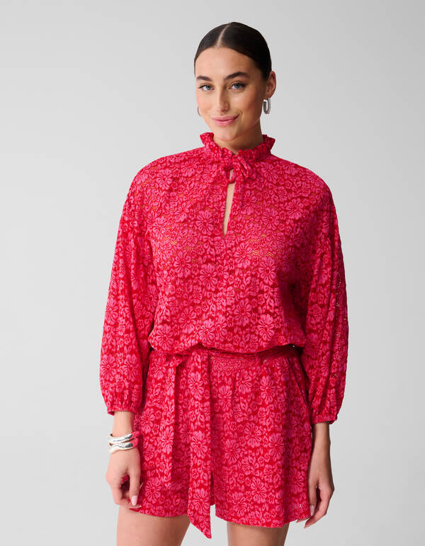Kanten Ruffle Blouse Roze SHOEBY WOMEN