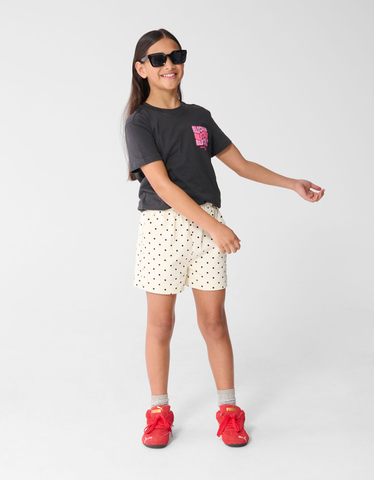 Bisous Glitter Artwork T-shirt Donkergrijs SHOEBY GIRLS