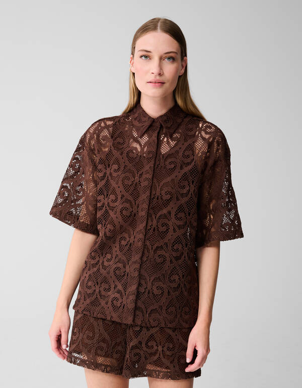 Oversized Kanten Blouse Donkerbruin SHOEBY WOMEN