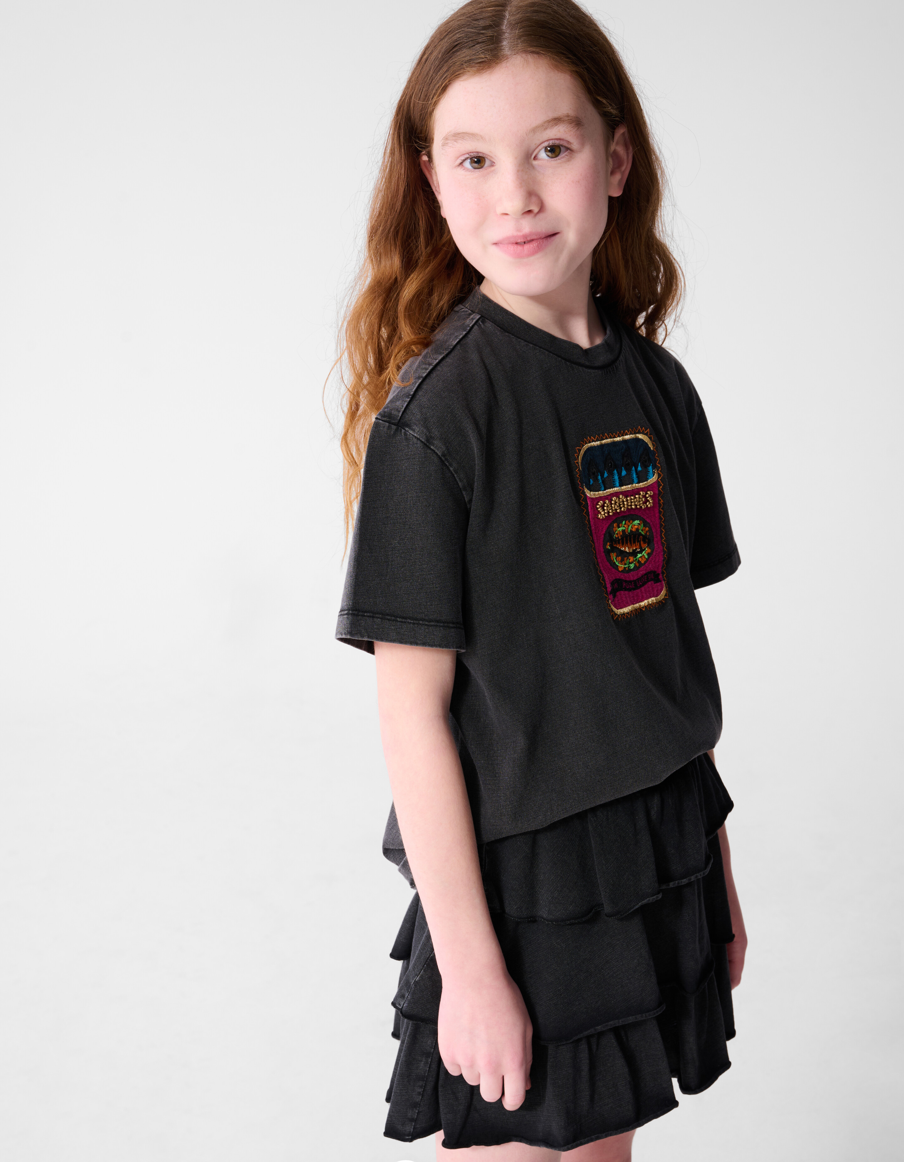 Fish Embroidery T-shirt Donkergrijs SHOEBY GIRLS