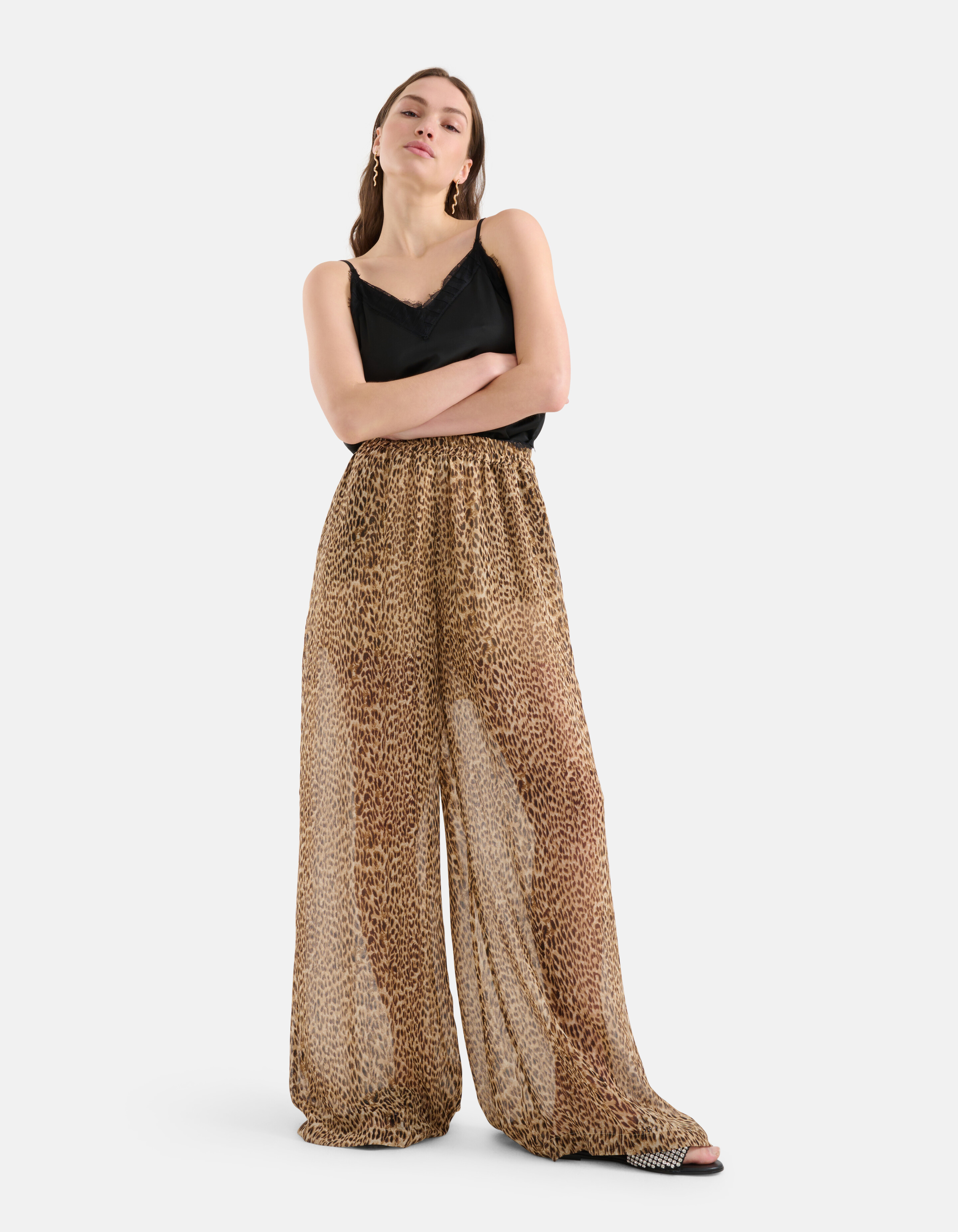 Cheetah Wide Leg Broek Bruin SHOEBY WOMEN