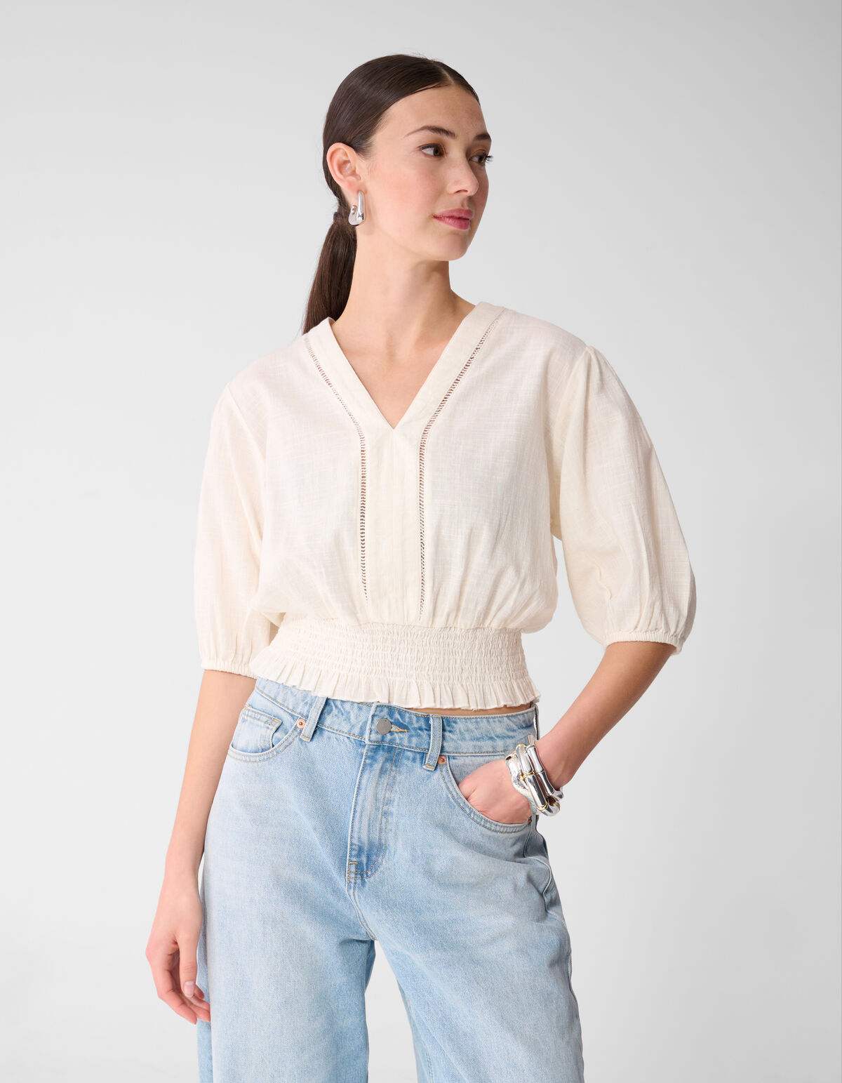Tape Cropped Top Gebroken Wit SHOEBY WOMEN