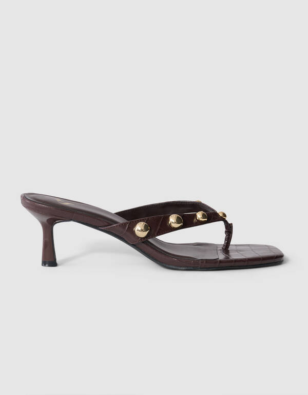 Studs Slipper Hakken Donkerbruin SHOEBY SHOES