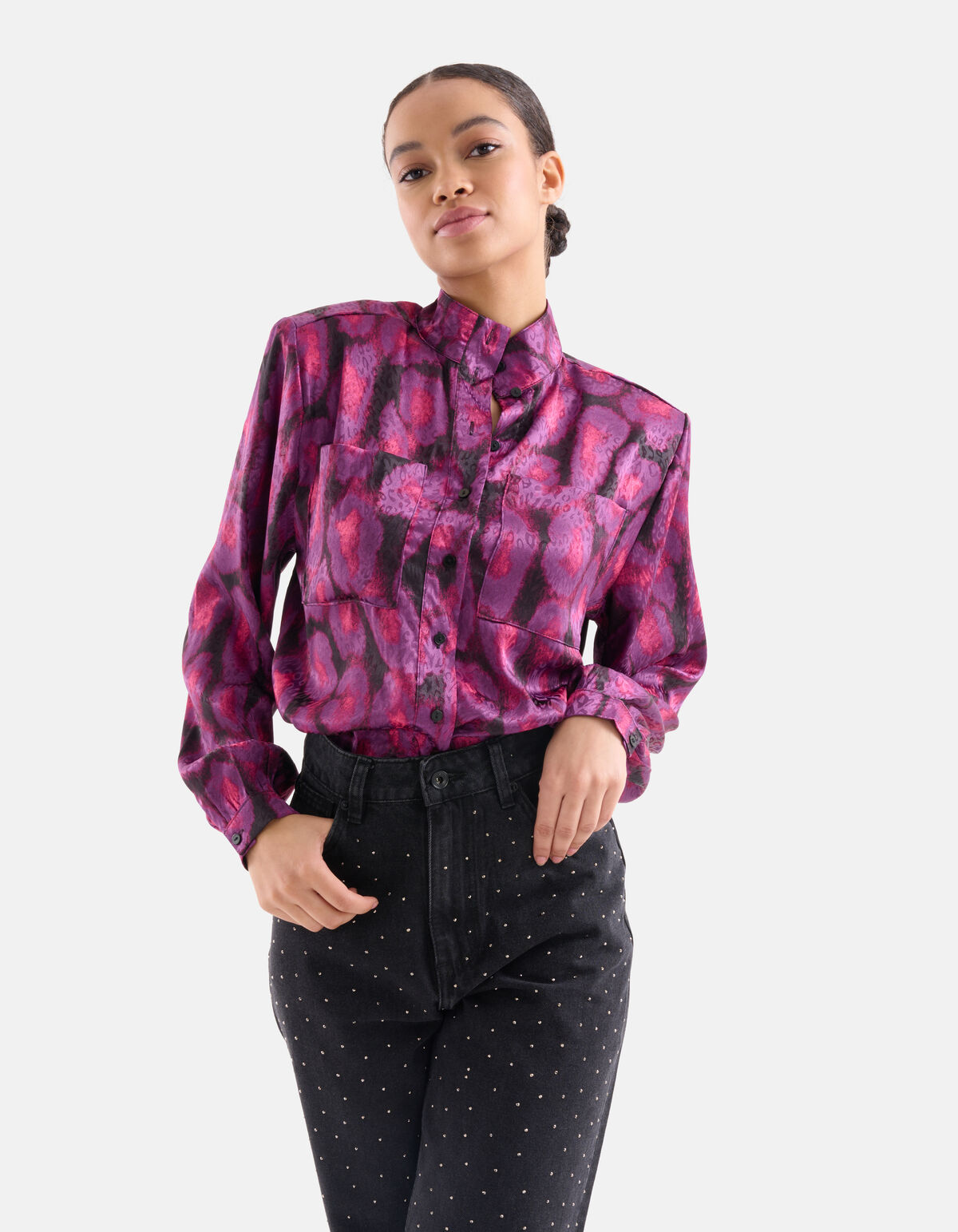 Satijnen Schoudervulling Blouse Paars EKSEPT