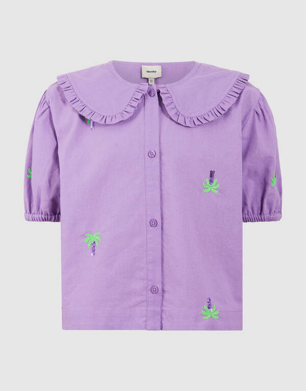 Palm Tree Embroidery Blouse Paars SHOEBY GIRLS