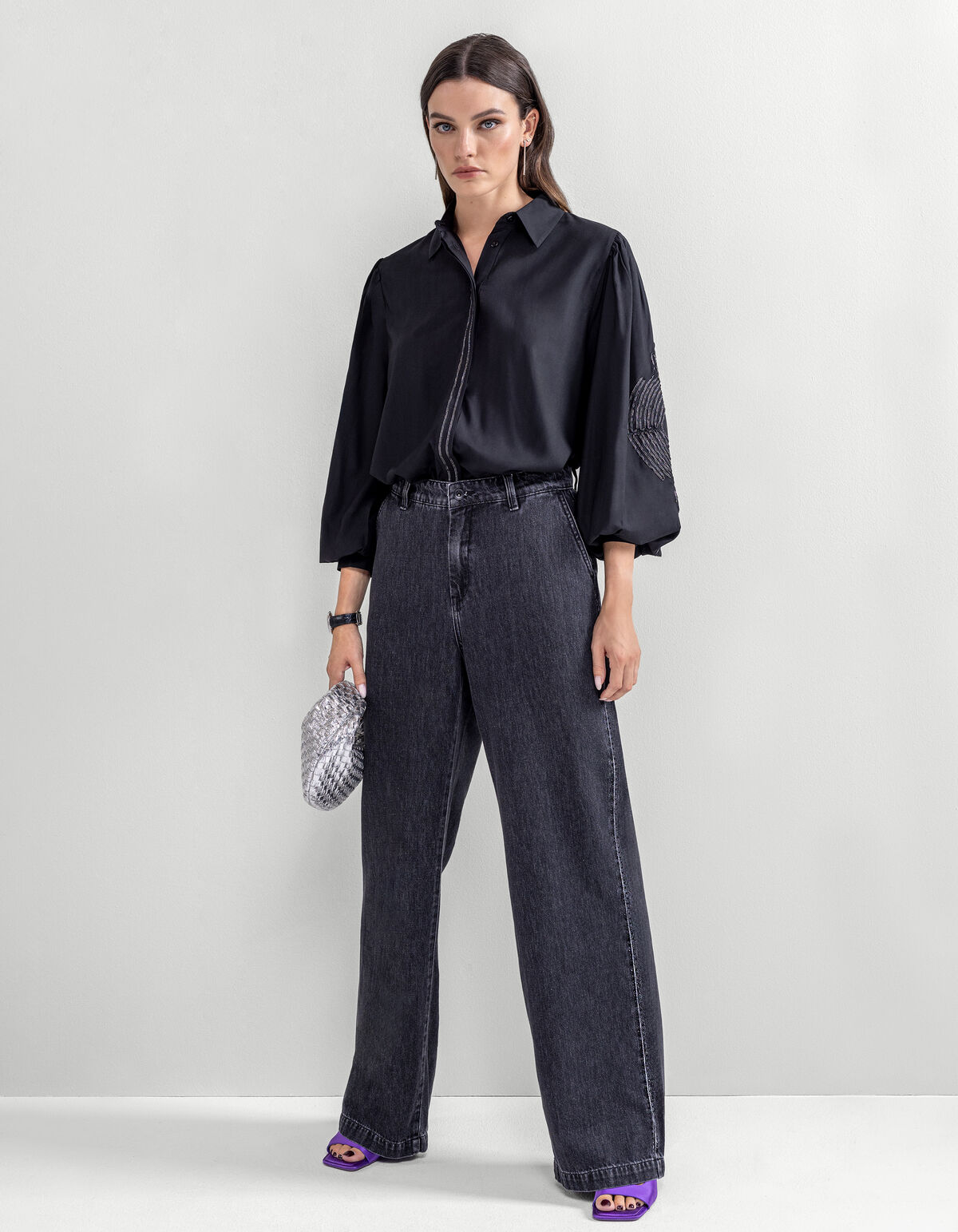 Strass Wide Leg Jeans Donkergrijs L32 By Mieke SHOEBY WOMEN