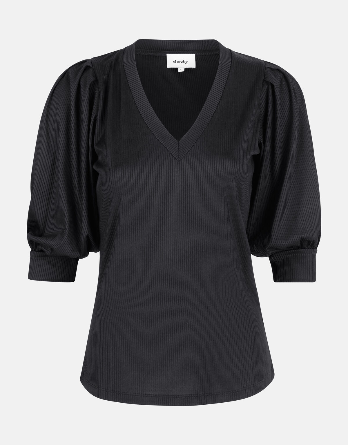 Rib V-hals Top Zwart SHOEBY WOMEN