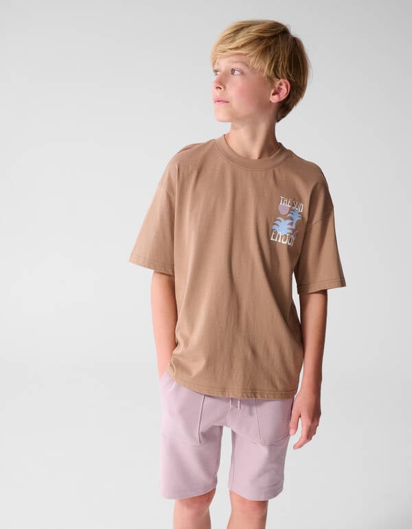 Oversized Sun Artwork T-shirt Lichtbruin SHOEBY BOYS