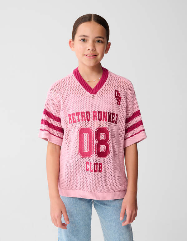 Gebreid Baseball T-shirt Roze SHOEBY GIRLS